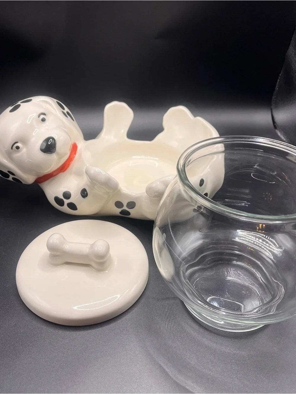 VTG TREASURE CRAFT DALMATIAN TREAT COOKIE JAR Anchor Hocking Fish Bowl Dog Candy